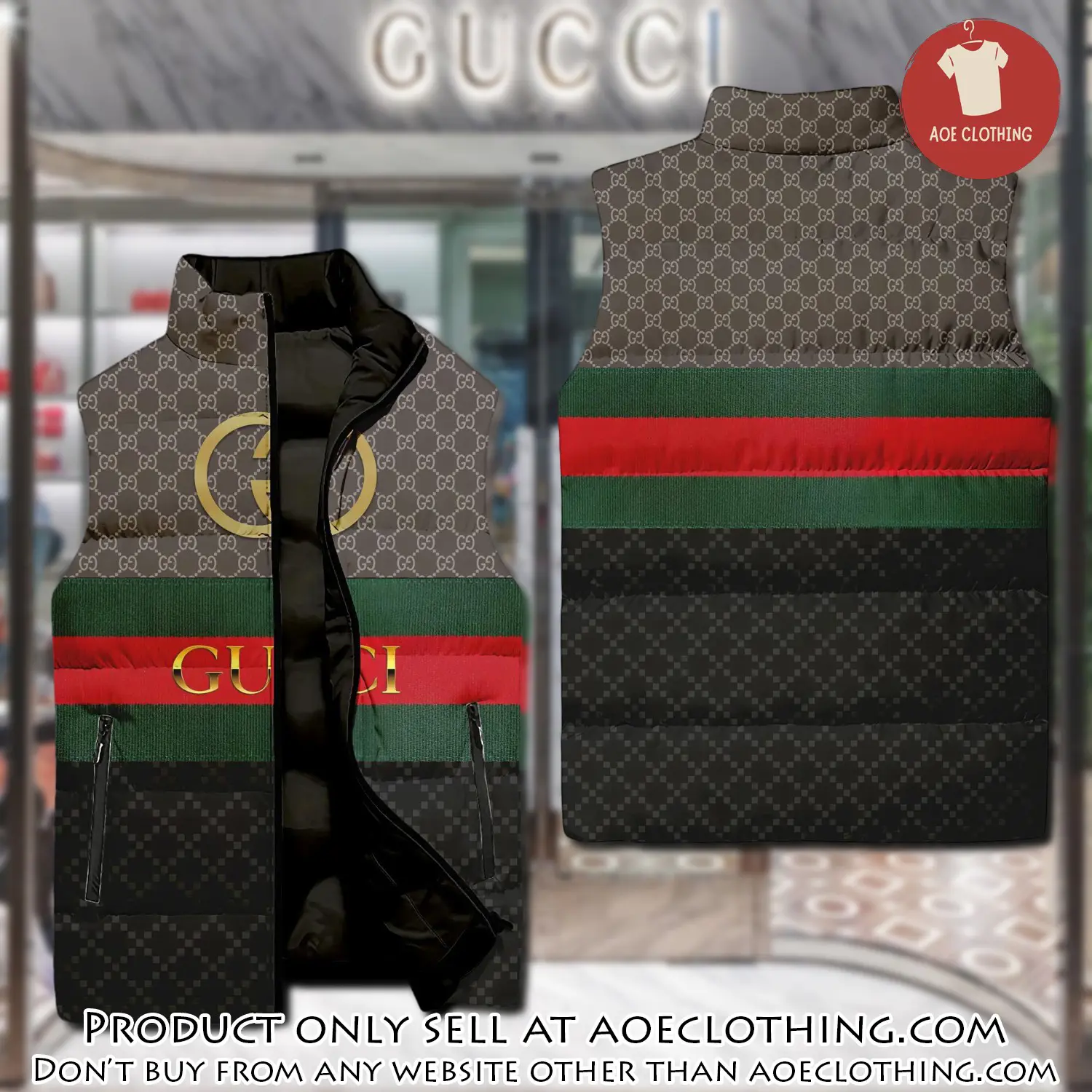 Gucci brown monogram luxury brand 3d sleeveless down jacket aoe2351996